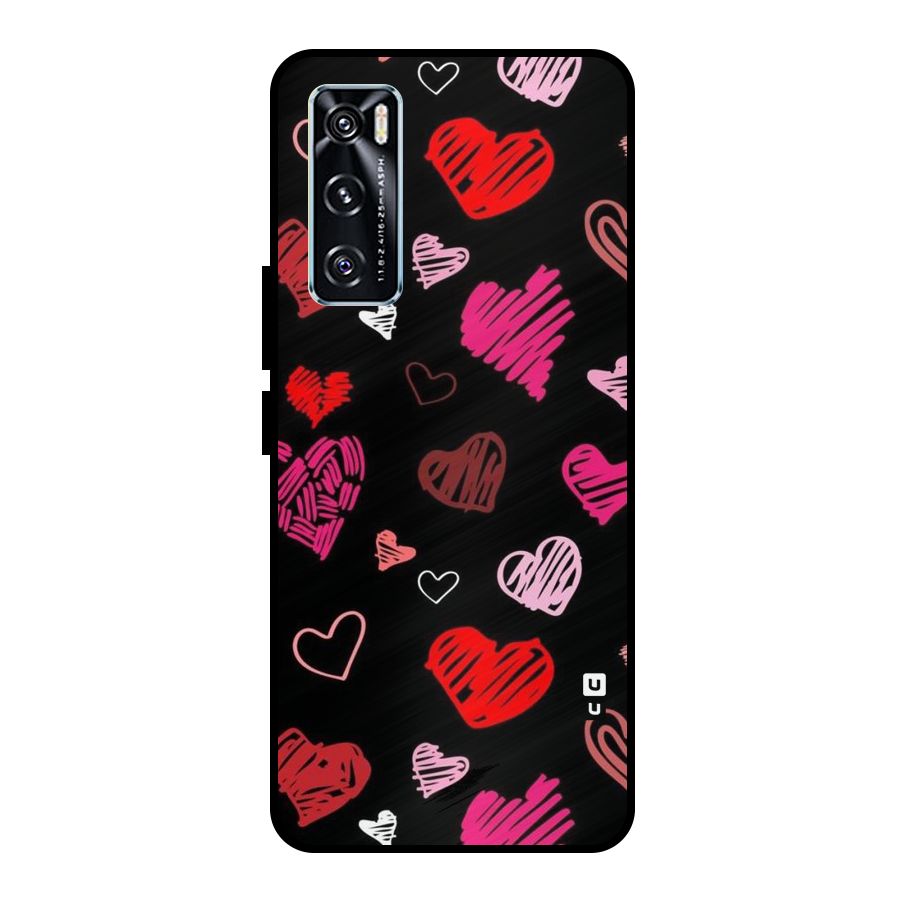 Hearts Art Pattern Metal Back Case for Vivo V20 SE