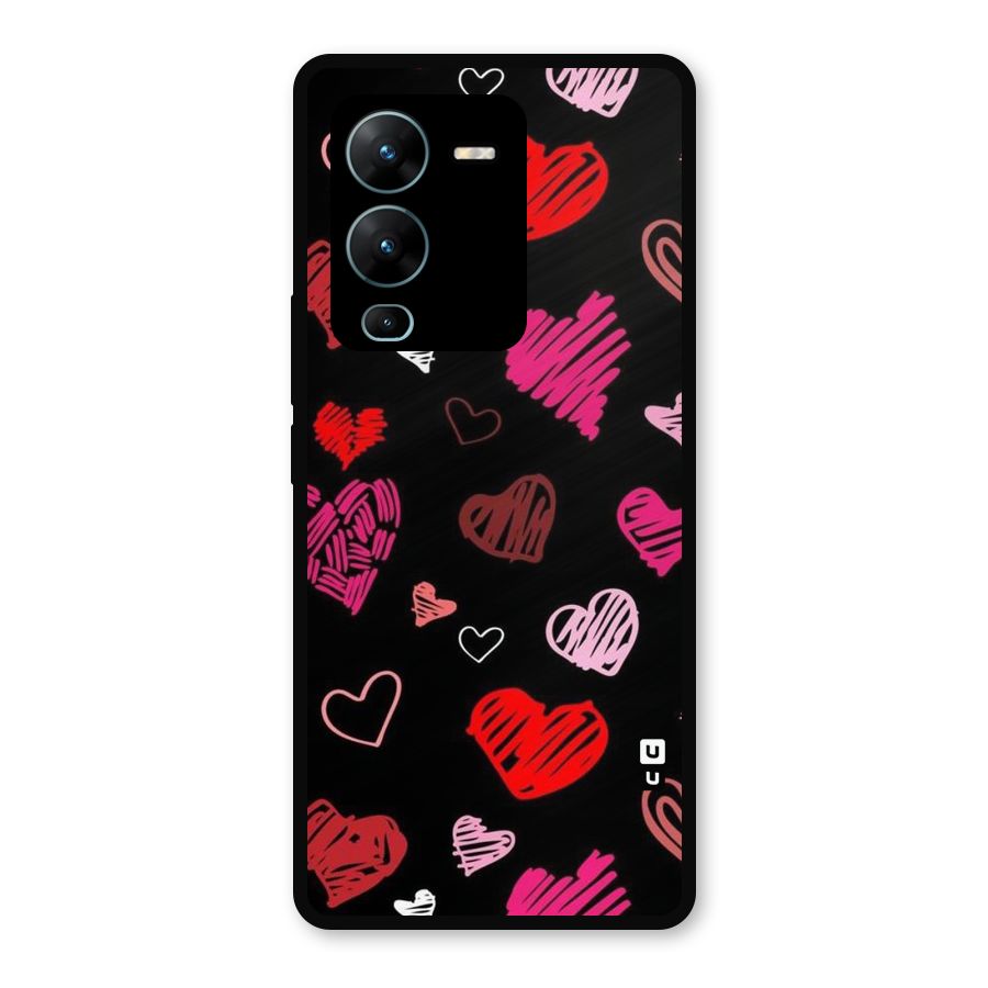 Hearts Art Pattern Metal Back Case for Vivo V25 Pro