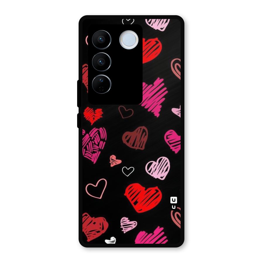 Hearts Art Pattern Metal Back Case for Vivo V27