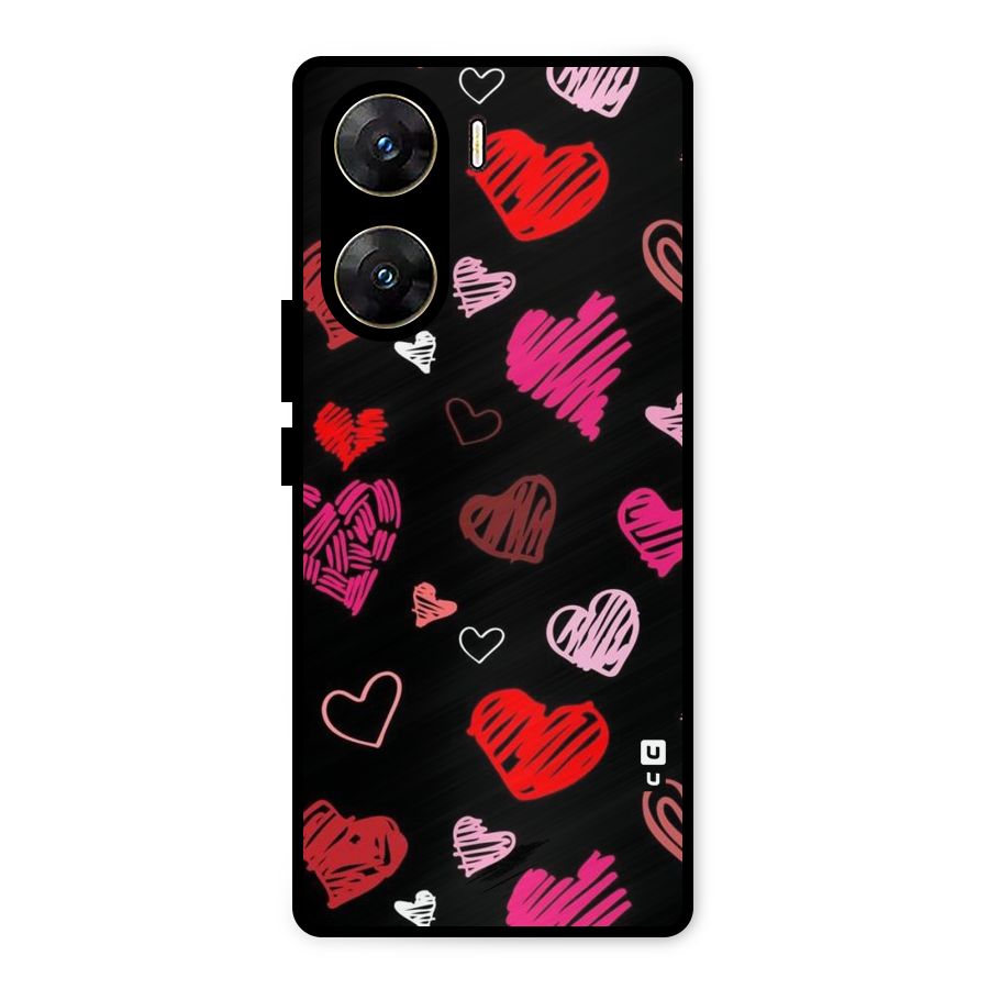 Hearts Art Pattern Metal Back Case for Vivo V29e