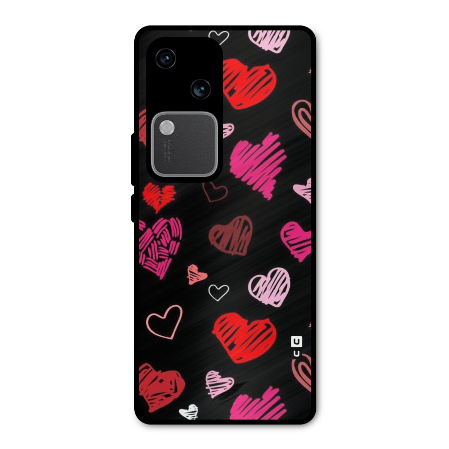Hearts Art Pattern Metal Back Case for Vivo V30 Pro