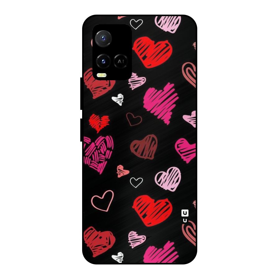 Hearts Art Pattern Metal Back Case for Vivo Y21 2021