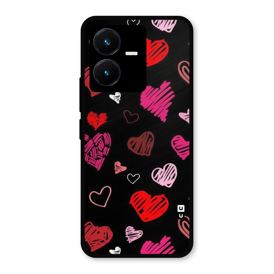 Hearts Art Pattern Metal Back Case for Vivo Y22s