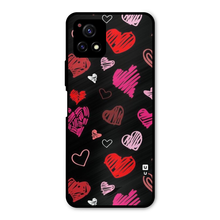 Hearts Art Pattern Metal Back Case for Vivo Y72 5G