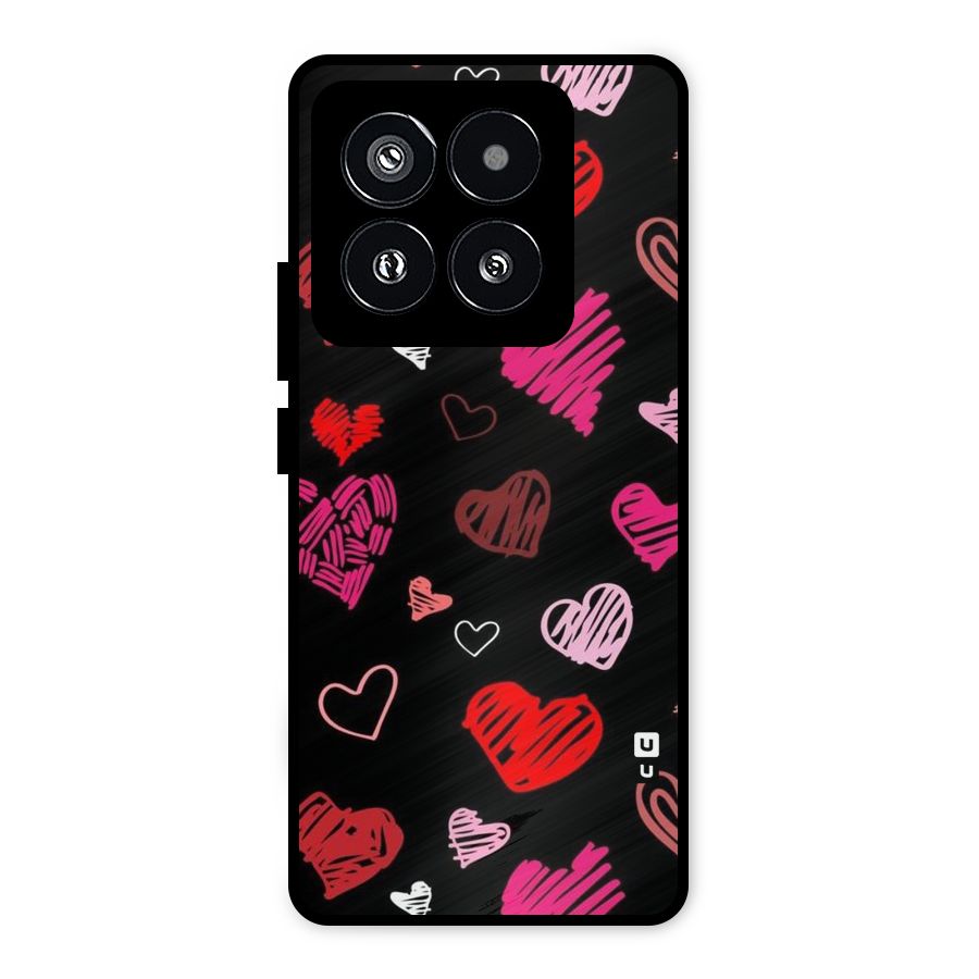 Hearts Art Pattern Metal Back Case for Xiaomi 14 Pro