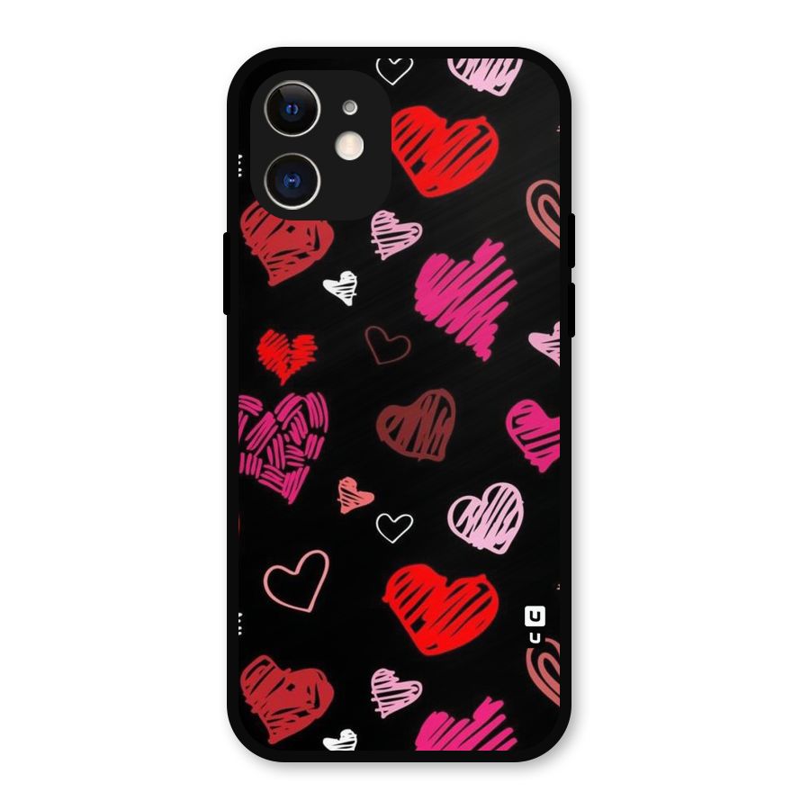 Hearts Art Pattern Metal Back Case for iPhone 12
