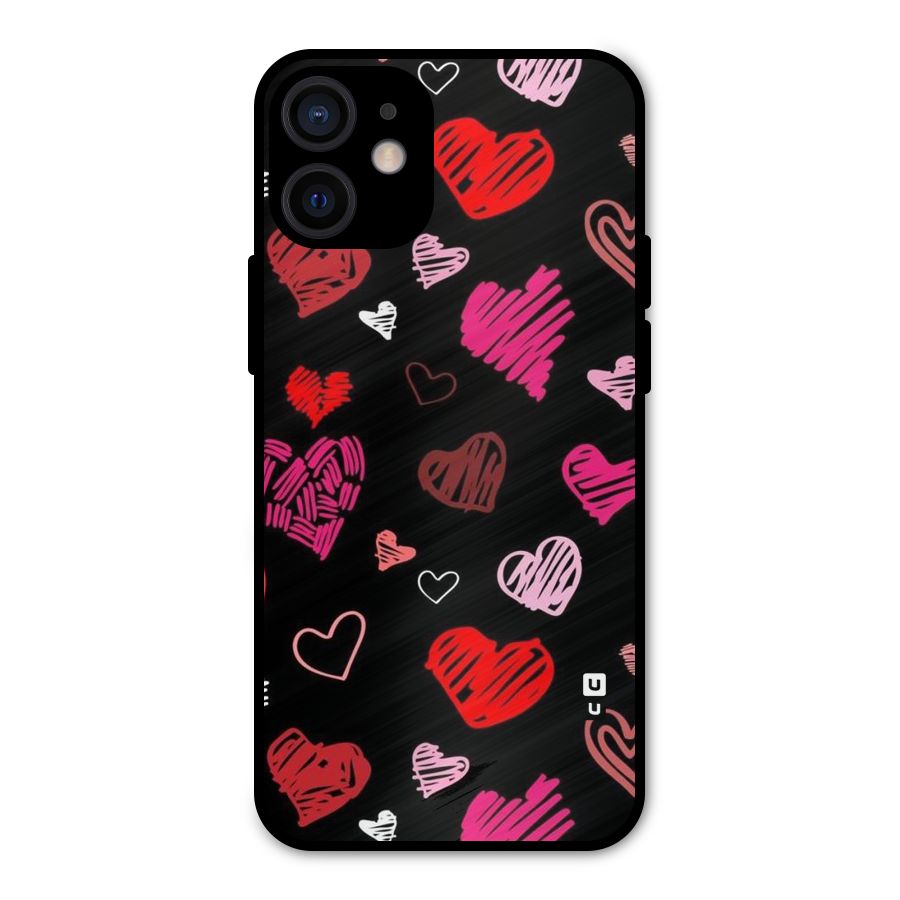 Hearts Art Pattern Metal Back Case for iPhone 12 Mini