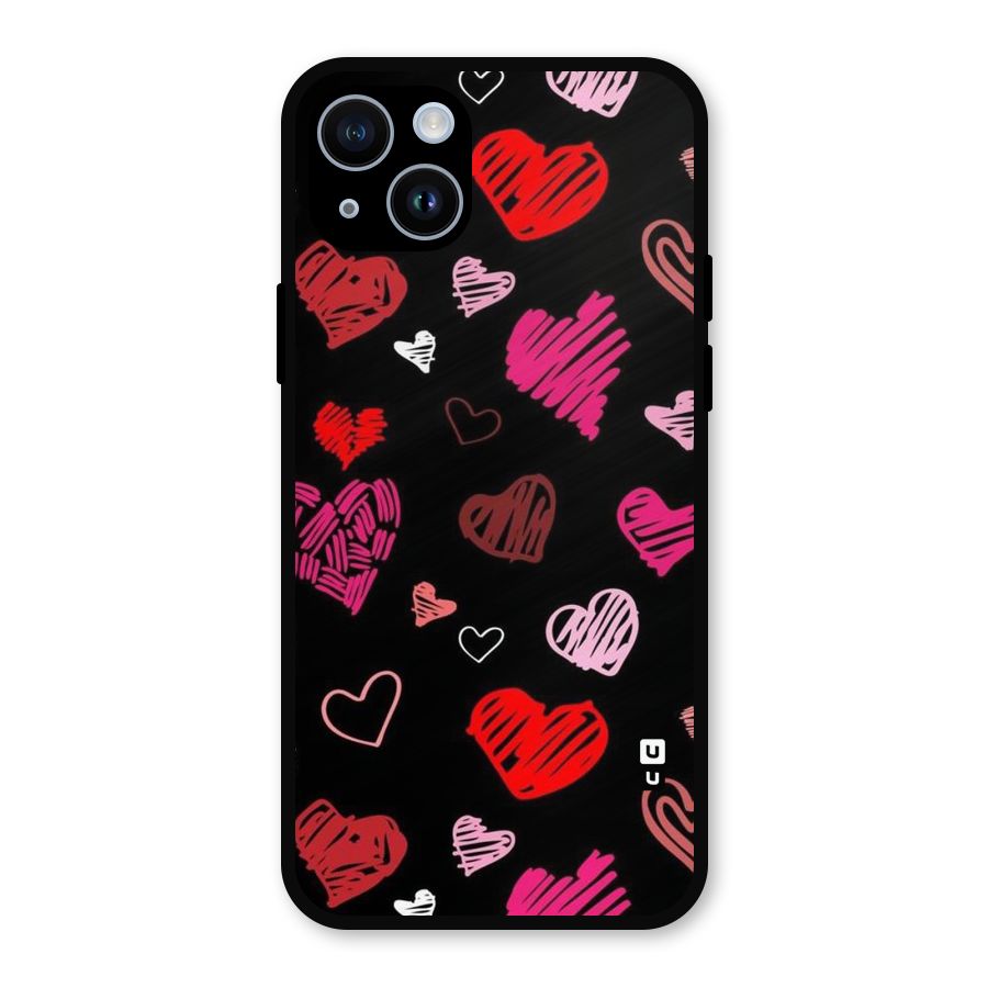 Hearts Art Pattern Metal Back Case for iPhone 14