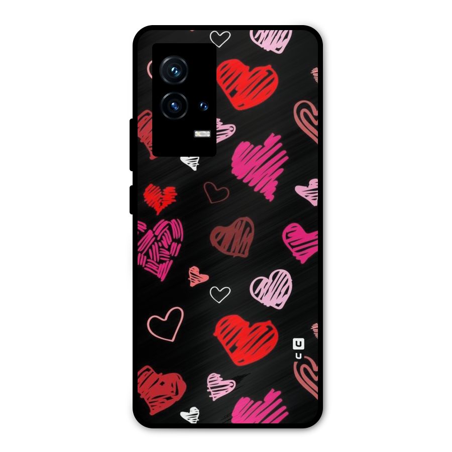 Hearts Art Pattern Metal Back Case for iQOO 9 5G