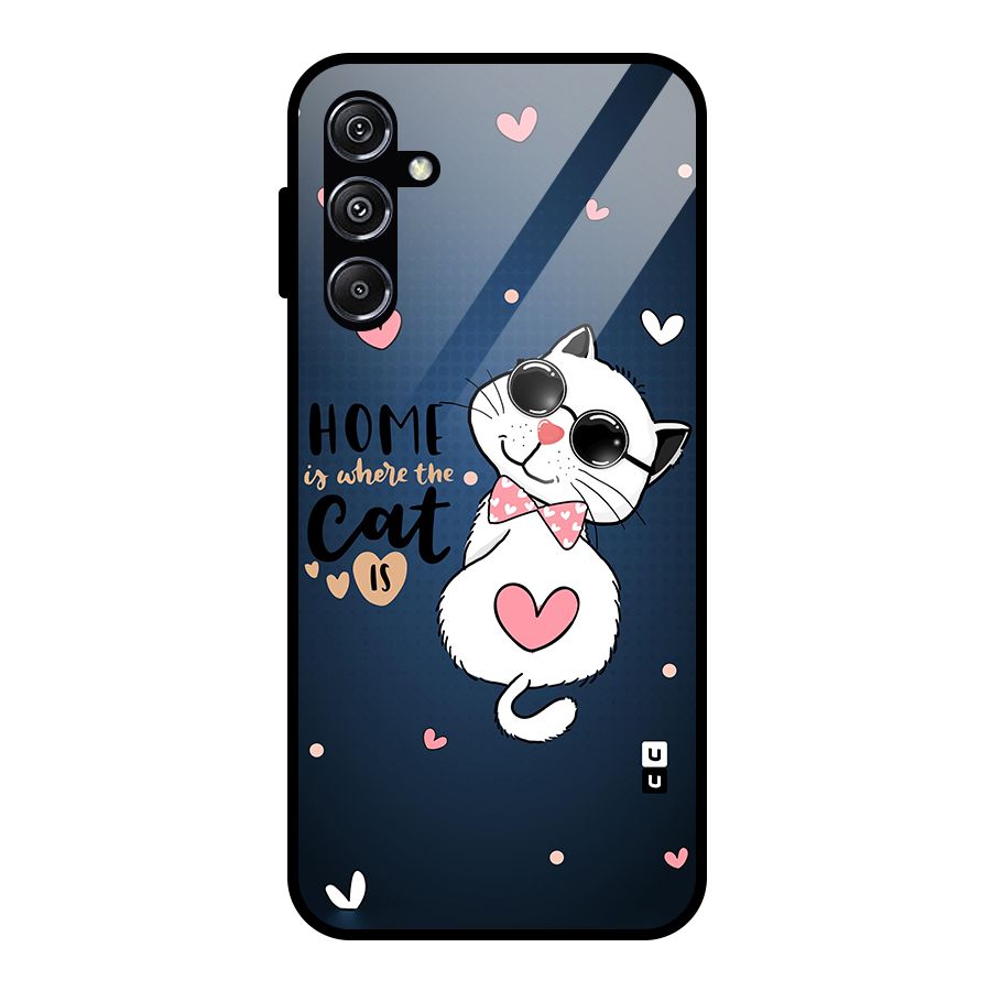 Home Where Cat Glass Back Case for Galaxy M34 5G