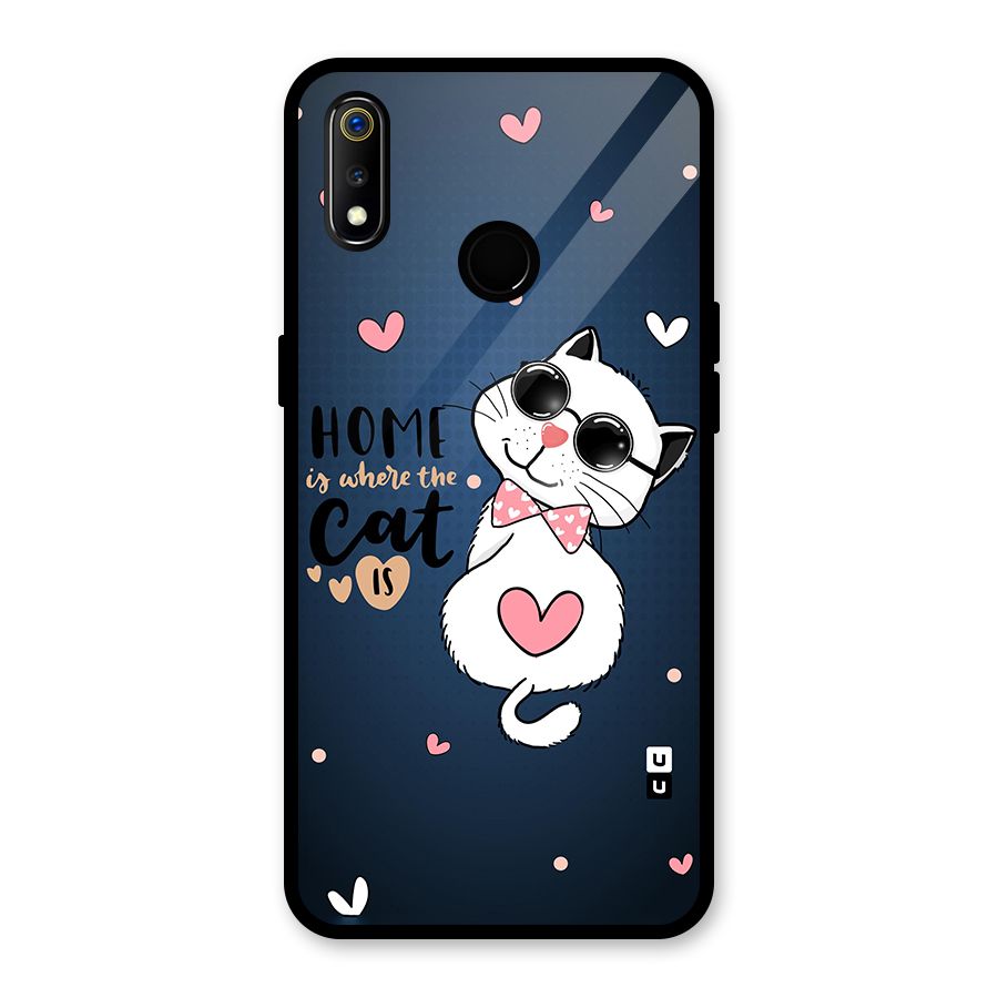 Home Where Cat Glass Back Case for Realme 3i