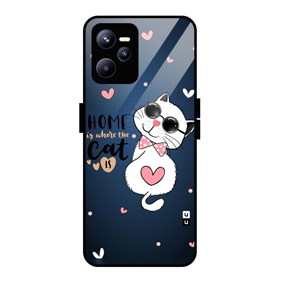 Home Where Cat Glass Back Case for Realme C35