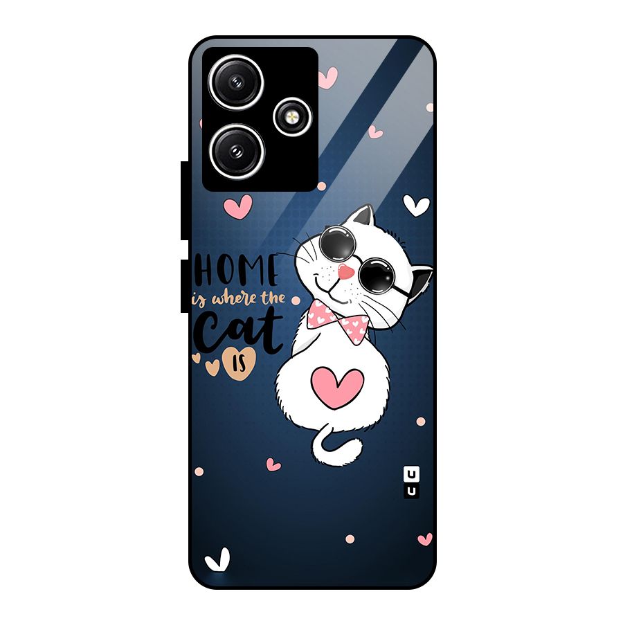 Home Where Cat Glass Back Case for Redmi 12 5G