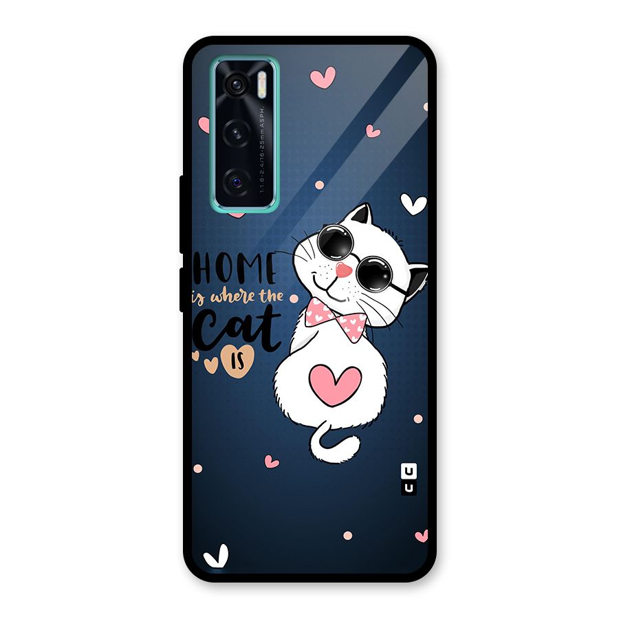 Home Where Cat Glass Back Case for Vivo V20 SE