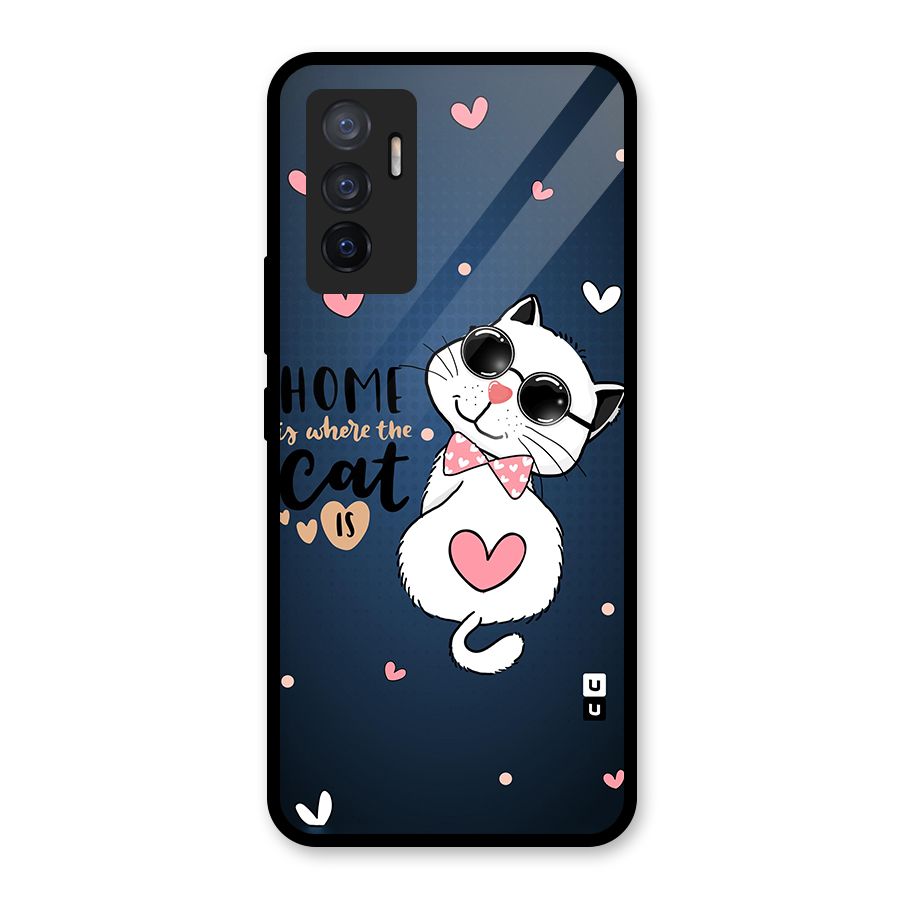Home Where Cat Glass Back Case for Vivo V23e