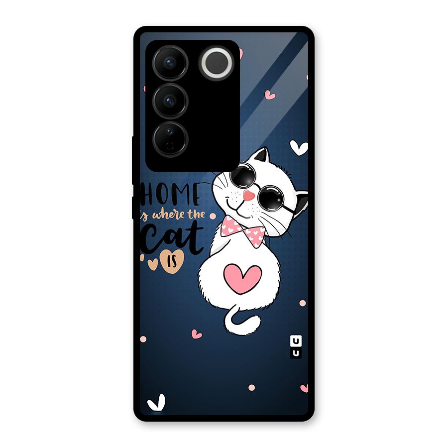 Home Where Cat Glass Back Case for Vivo V27