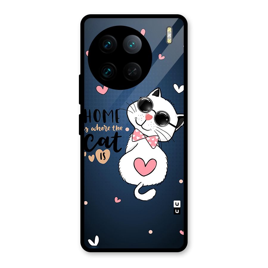 Home Where Cat Glass Back Case for Vivo X90 Pro