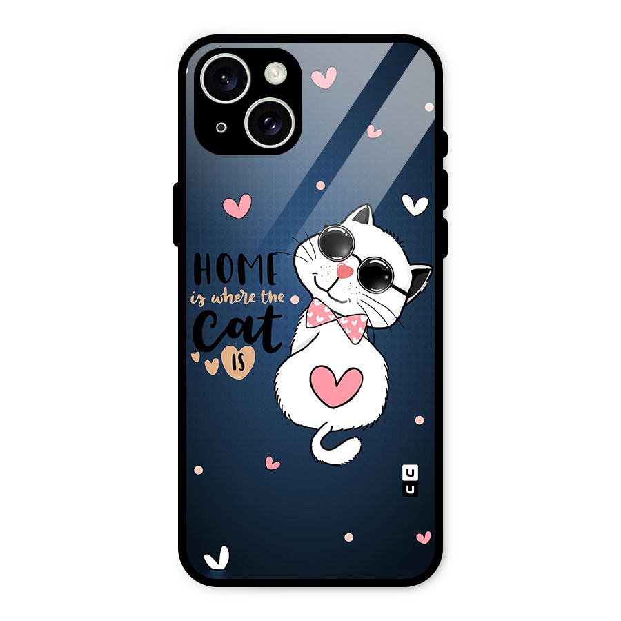 Home Where Cat Glass Back Case for iPhone 15 Plus