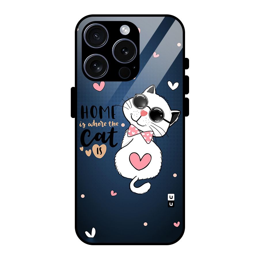 Home Where Cat Glass Back Case for iPhone 15 Pro