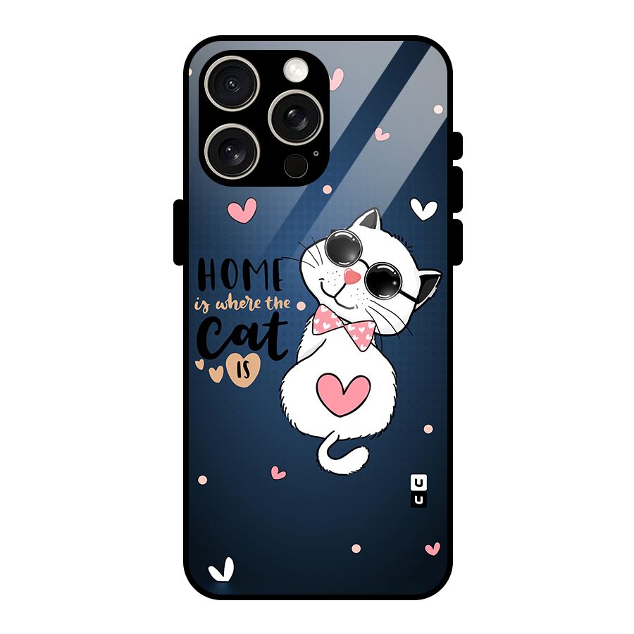 Home Where Cat Glass Back Case for iPhone 15 Pro Max