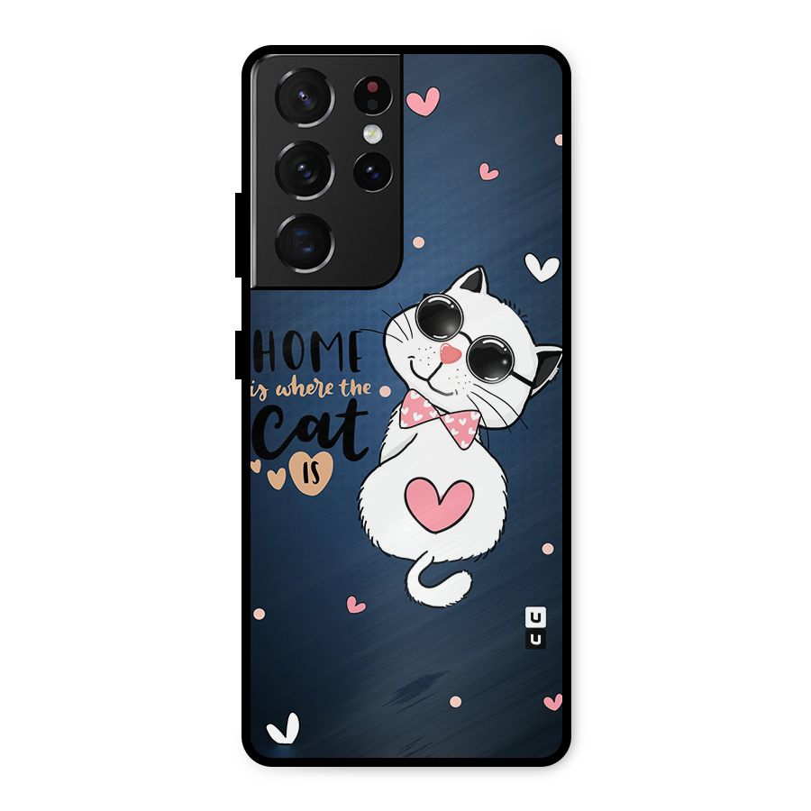 Home Where Cat Metal Back Case for Galaxy S21 Ultra 5G