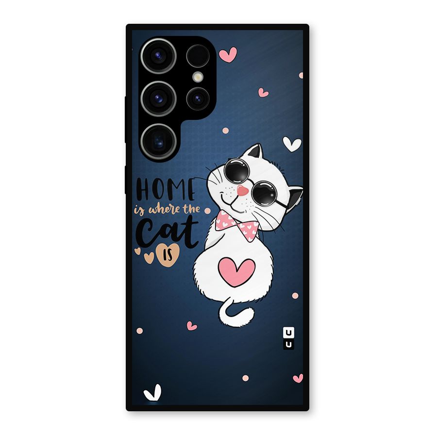 Home Where Cat Metal Back Case for Galaxy S23 Ultra