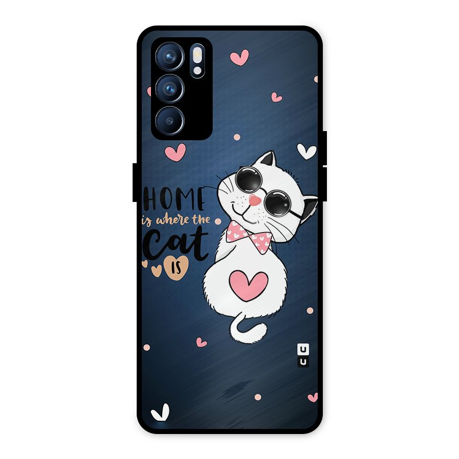 Home Where Cat Metal Back Case for Oppo Reno6 5G