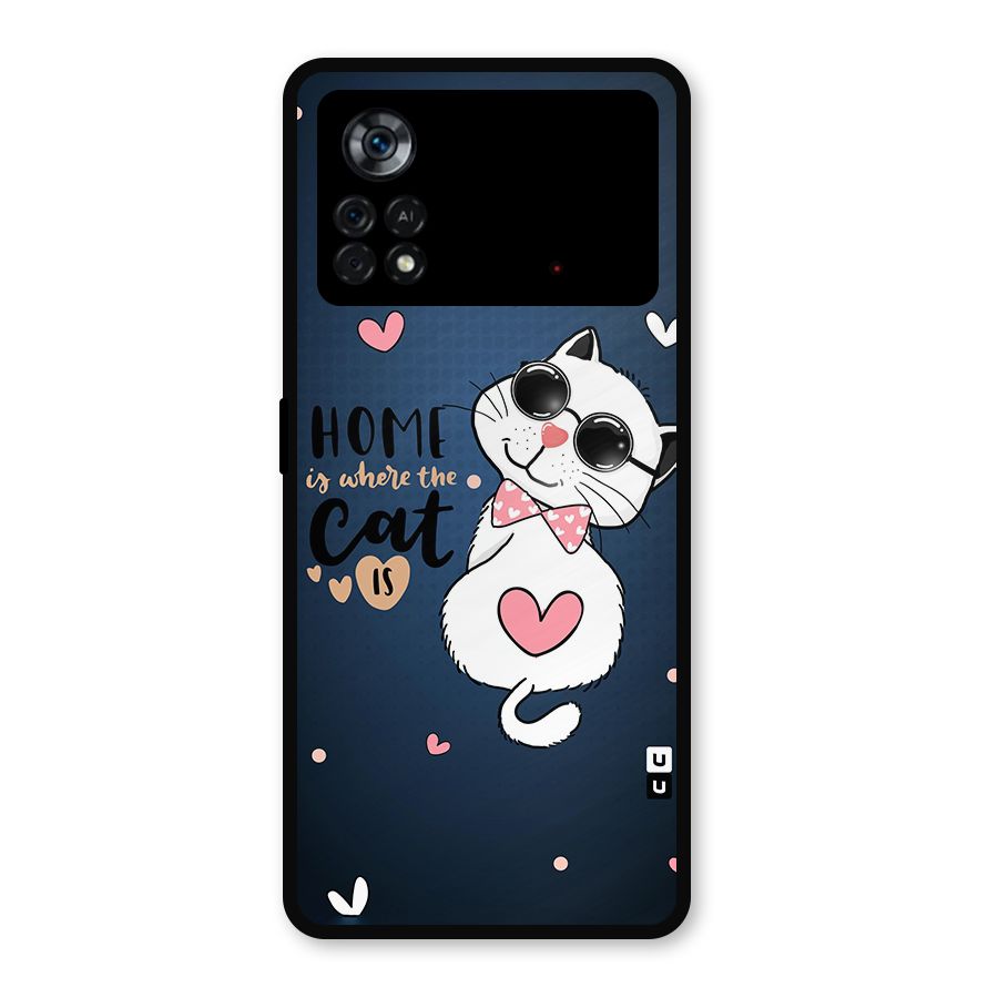 Home Where Cat Metal Back Case for Poco X4 Pro 5G