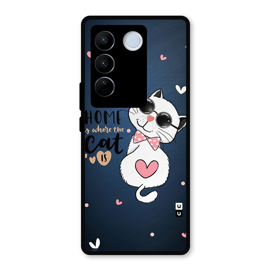 Home Where Cat Metal Back Case for Vivo V27 Pro