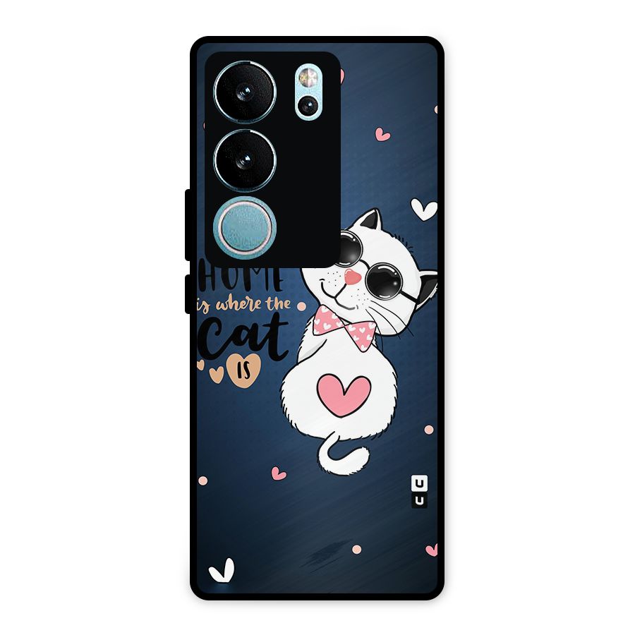 Home Where Cat Metal Back Case for Vivo V29 Pro