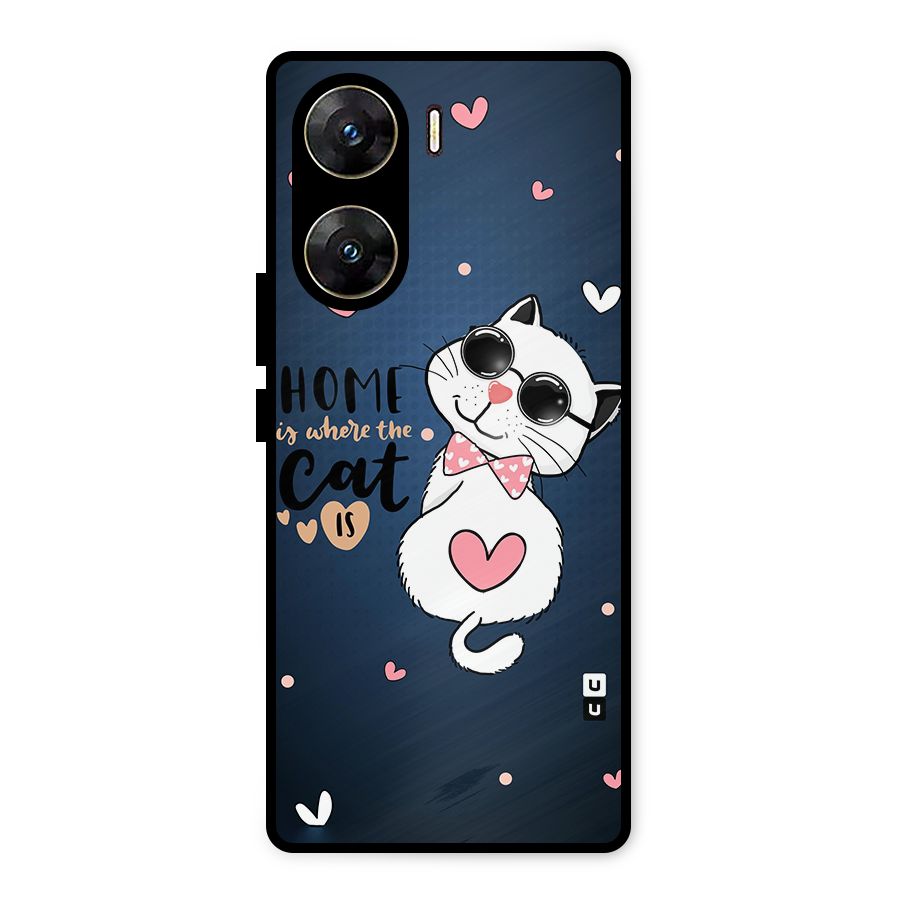 Home Where Cat Metal Back Case for Vivo V29e