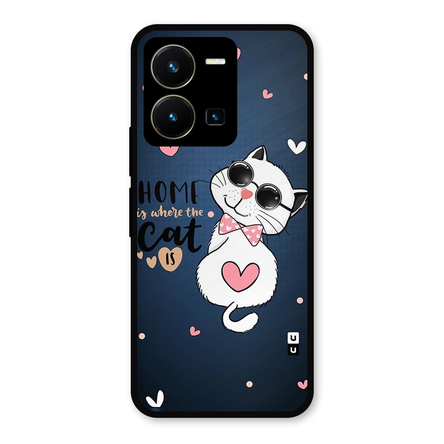 Home Where Cat Metal Back Case for Vivo Y35