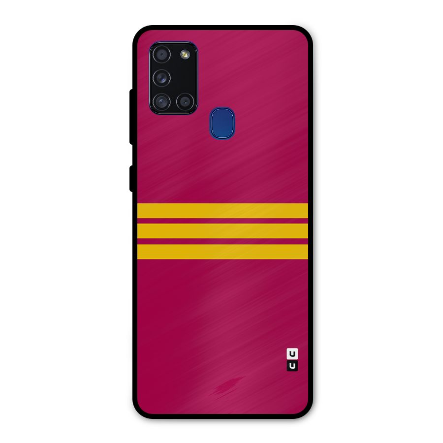Horizontal Sports Stripes Metal Back Case for Galaxy A21s