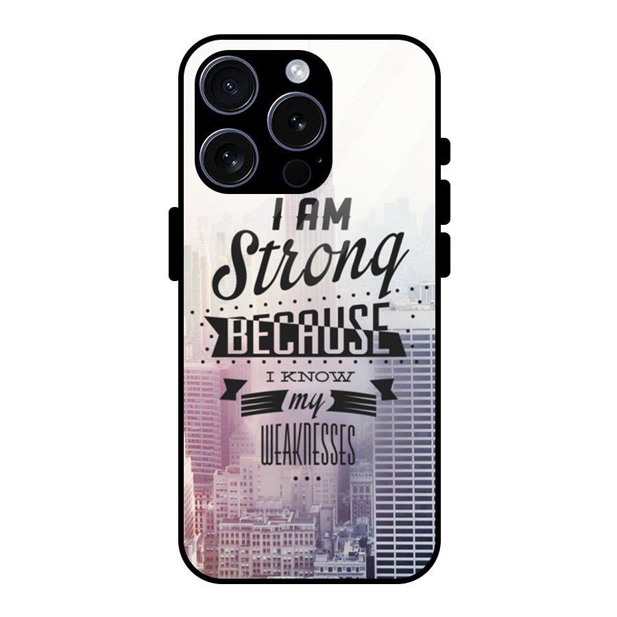 I am Strong Glass Back Case for iPhone 15 Pro