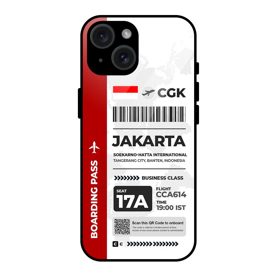 International Boarding Pass Jakarta Glass Back Case for iPhone 15