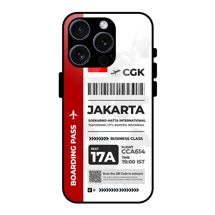 International Boarding Pass Jakarta Glass Back Case for iPhone 15 Pro