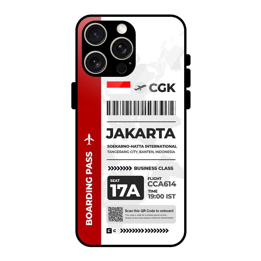 International Boarding Pass Jakarta Glass Back Case for iPhone 15 Pro Max