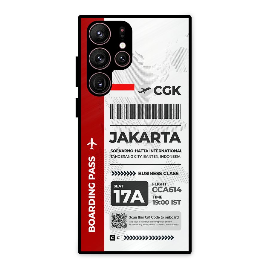 International Boarding Pass Jakarta Metal Back Case for Galaxy S22 Ultra 5G