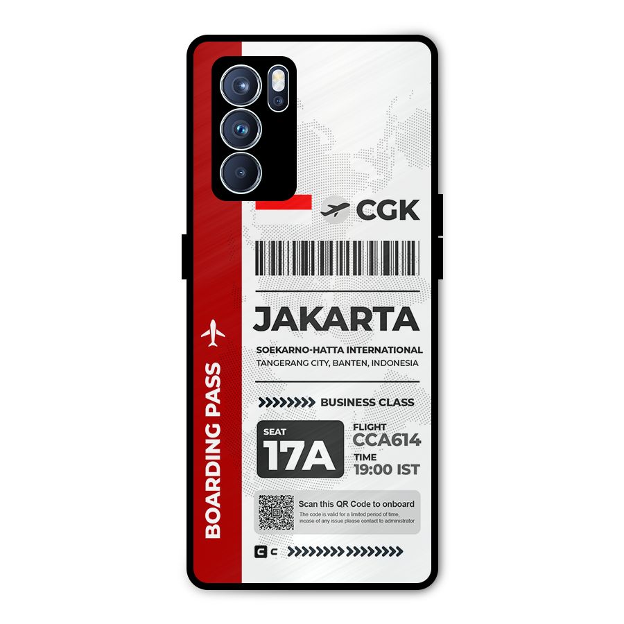 International Boarding Pass Jakarta Metal Back Case for Oppo Reno6 Pro 5G