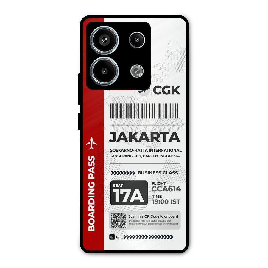 International Boarding Pass Jakarta Metal Back Case for Redmi Note 13 Pro 5G