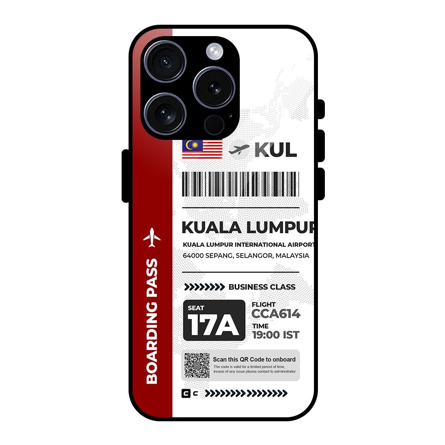 International Boarding Pass Kuala Lumpur Glass Back Case for iPhone 15 Pro