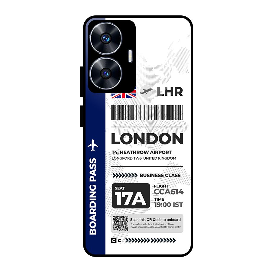International Boarding Pass London Glass Back Case for Realme Narzo N55