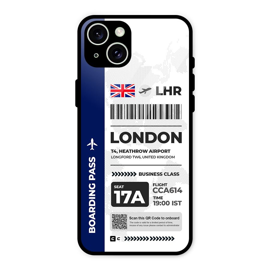 International Boarding Pass London Glass Back Case for iPhone 15 Plus