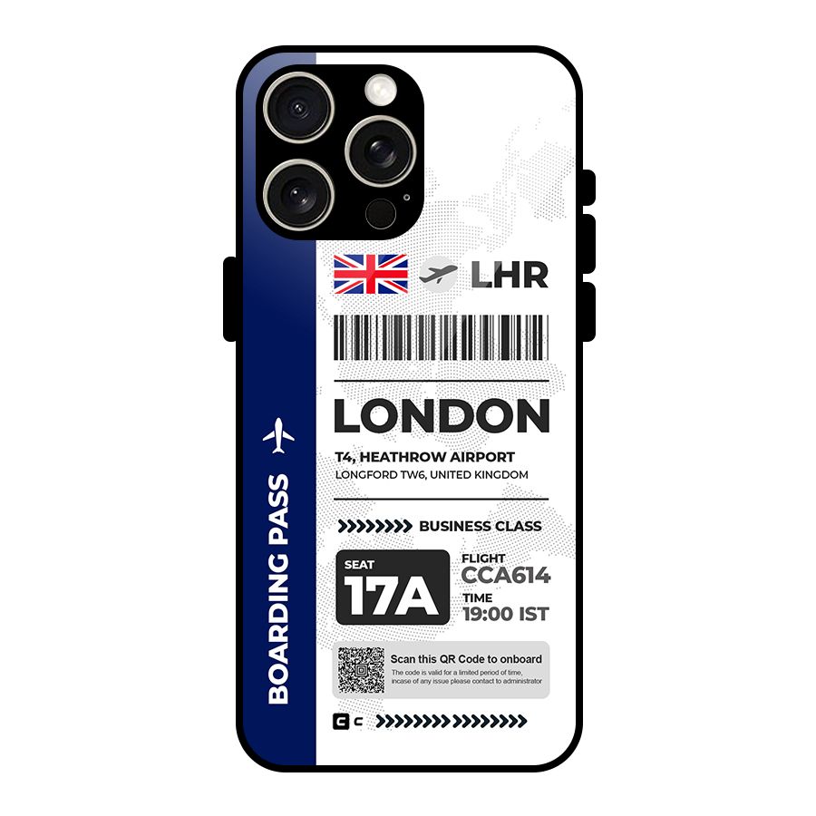 International Boarding Pass London Glass Back Case for iPhone 15 Pro Max