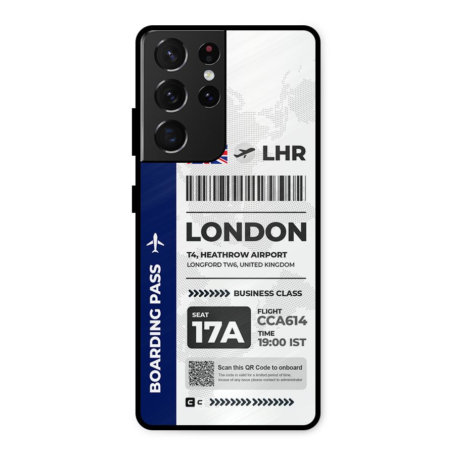 International Boarding Pass London Metal Back Case for Galaxy S21 Ultra 5G