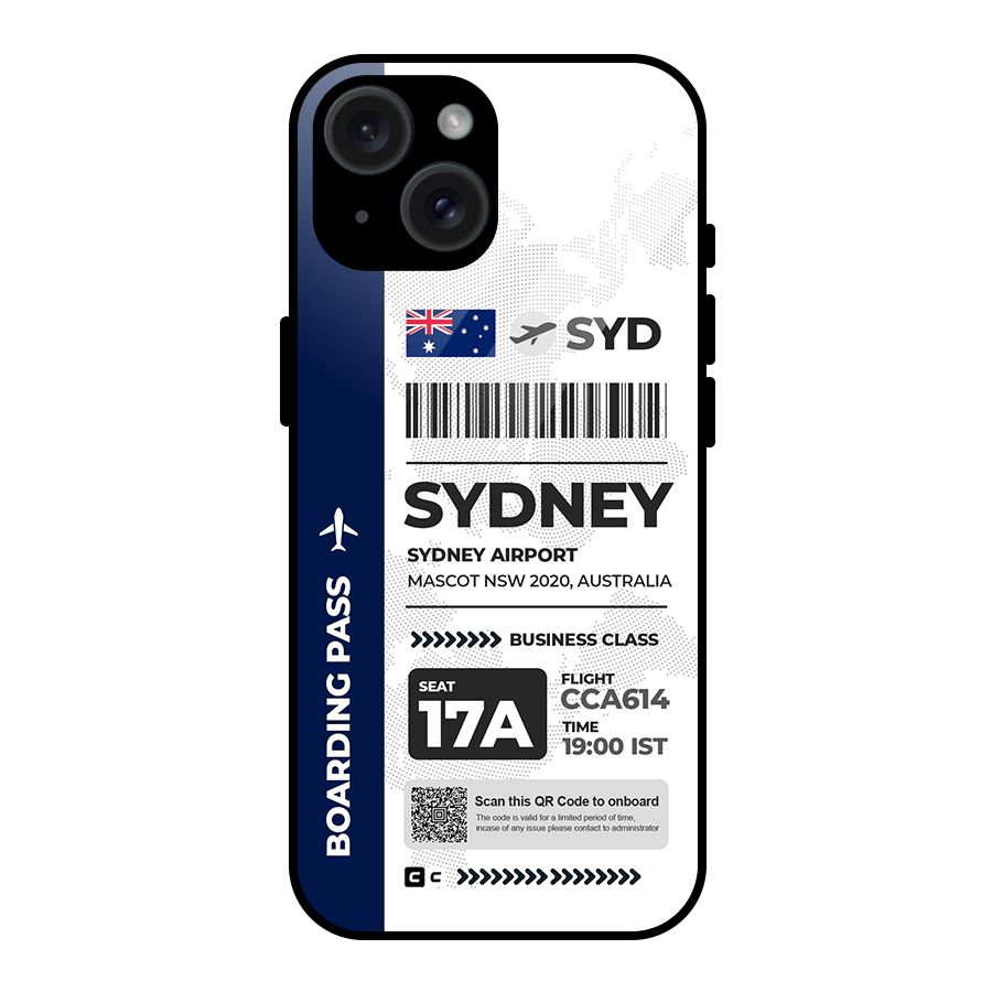 International Boarding Pass Sydney Glass Back Case for iPhone 15