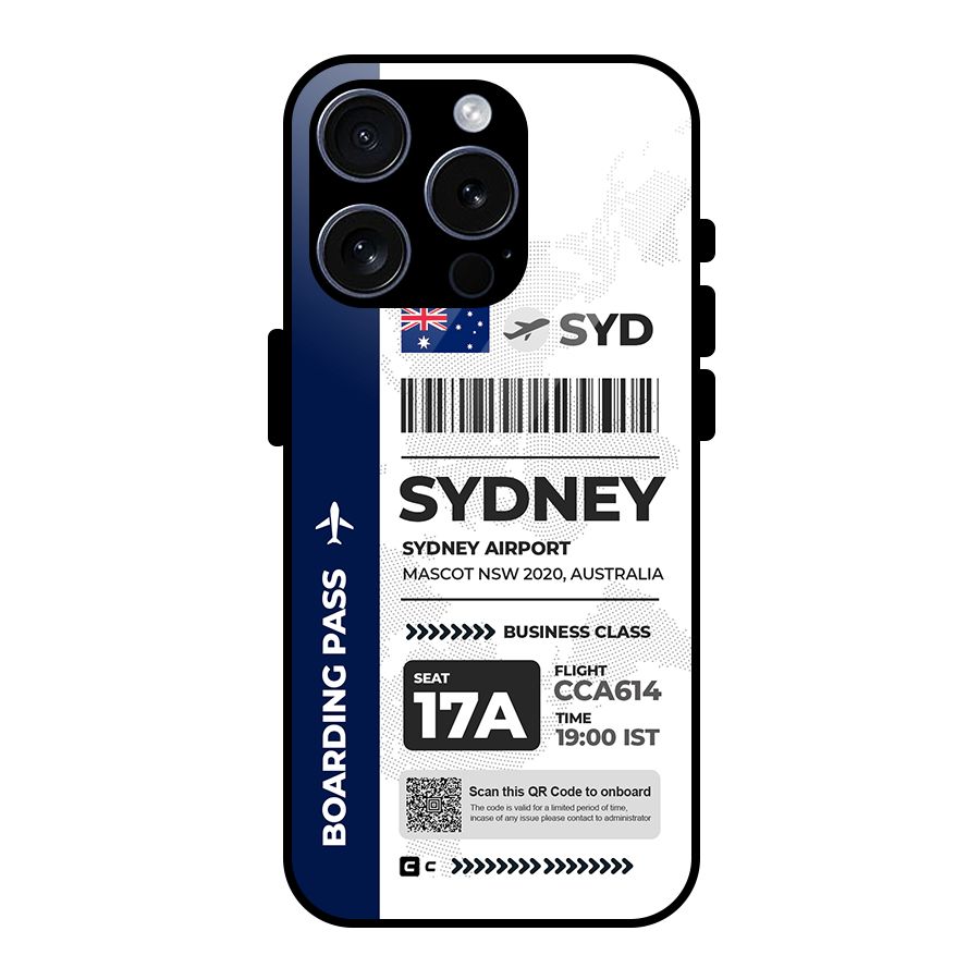 International Boarding Pass Sydney Glass Back Case for iPhone 15 Pro