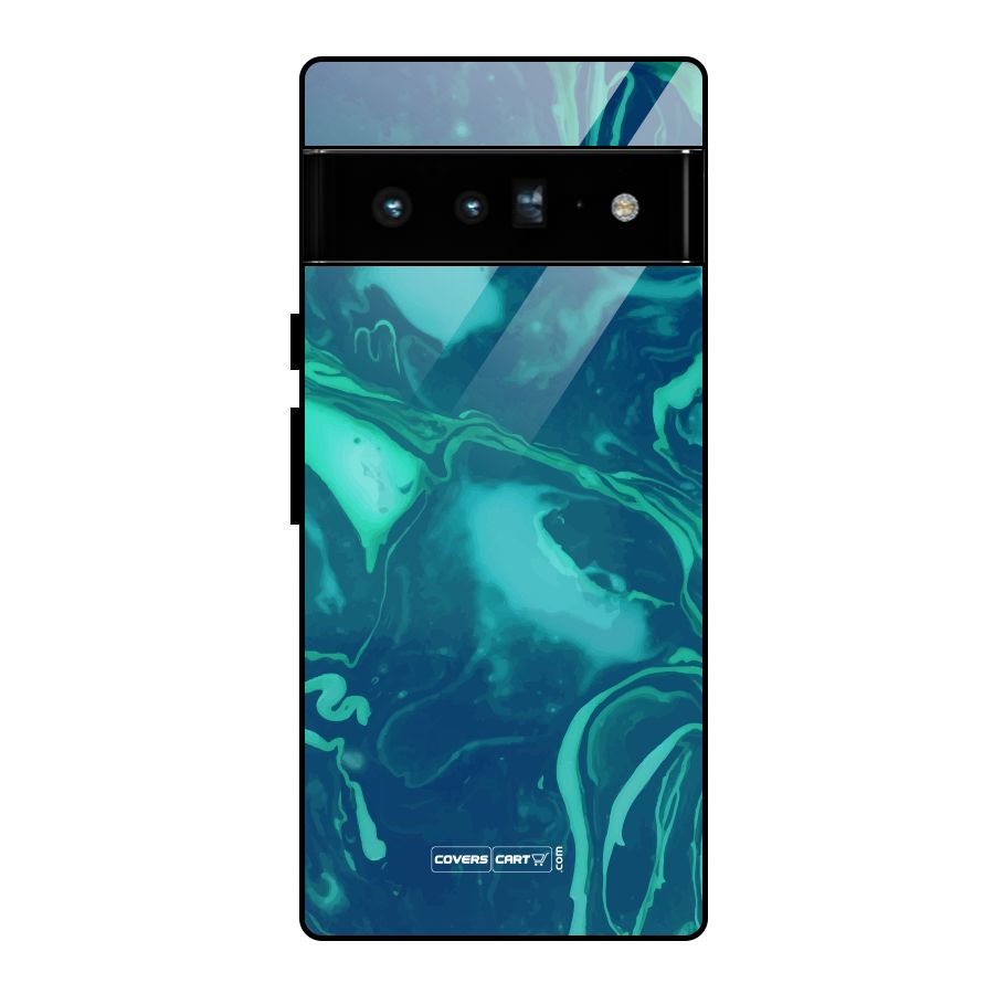 Jazzy Green Marble Texture Glass Back Case for Google Pixel 6 Pro