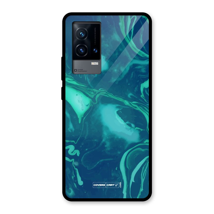 Jazzy Green Marble Texture Glass Back Case for iQOO 9 5G