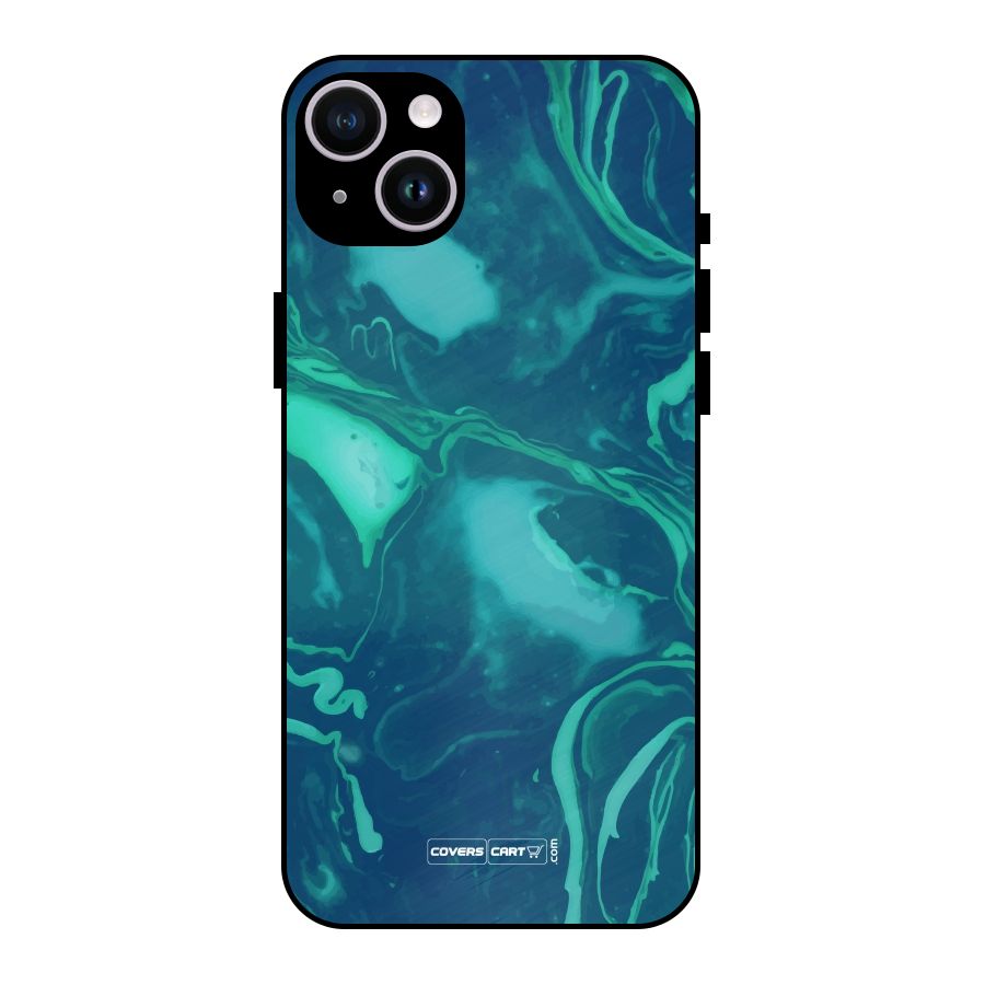 Jazzy Green Marble Texture Metal Back Case for iPhone 14 Plus